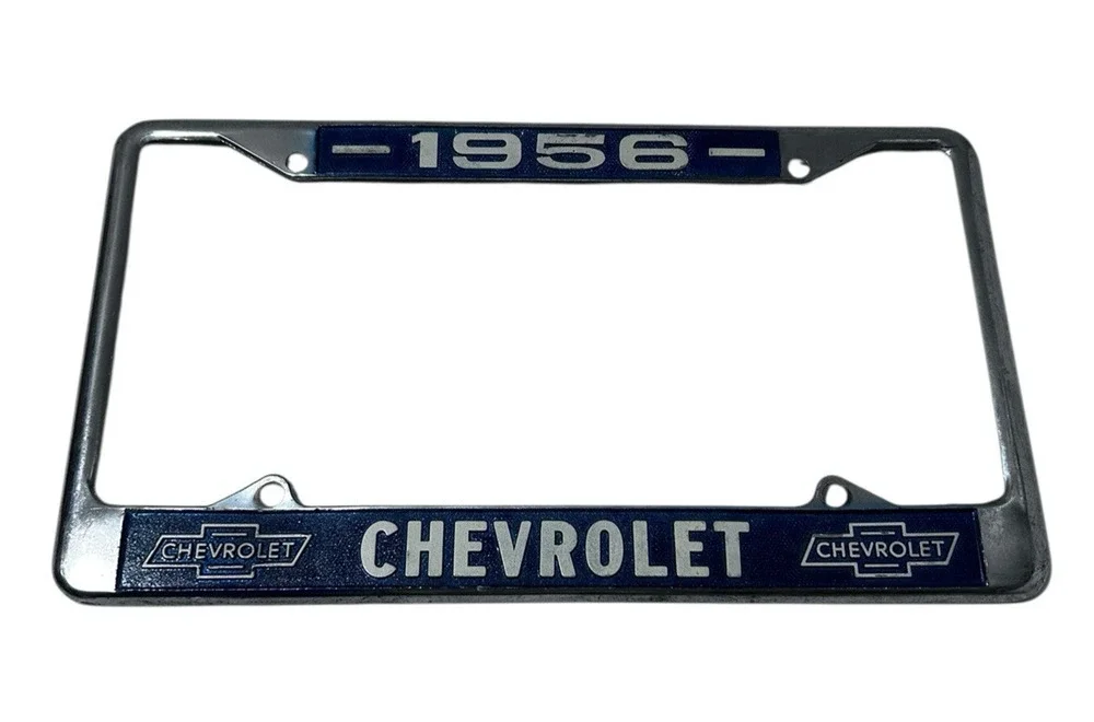 Vintage 1956 Chevrolet Chrome License Plate Holder Frame Chevy Metal Strong